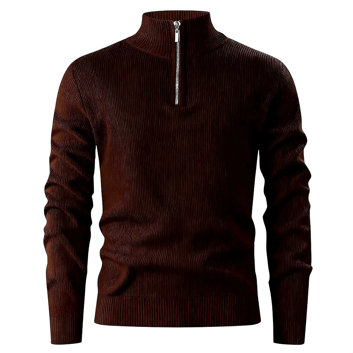 Halden Quarter Zip Knit Sweater in Dark Brown